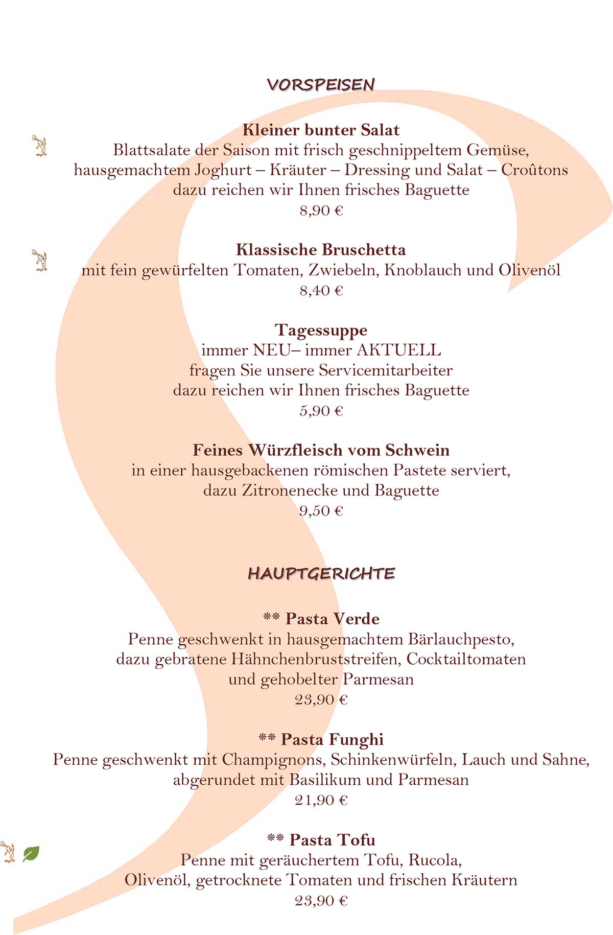 Speisekarte Seite 1